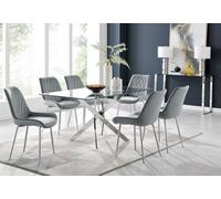 Furniturebox Leonardo Rectangular Glass And Silver Metal 6 Seater Dining Table And Chairs, Glass Dining Table And Chairs Set