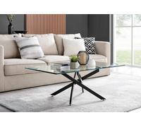 FurnitureboxUK Leonardo Rectangular Glass Coffee Table with Metal Angled Starburst Legs for Modern Living Rooms in Black FurnitureboxUK Black