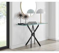 FurnitureboxUK Leonardo Rectangular Glass Console Table with Metal Angled Starburst Legs for Modern Living Room in Black FurnitureboxUK Black