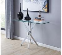 FurnitureboxUK Leonardo Rectangular Glass Console Table with Metal Angled Starburst Legs for Modern Living Room in Silver FurnitureboxUK Silver