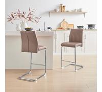 FurnitureboxUK Lorenzo 2x Faux Leather & Silver Bar Chairs in Beige FurnitureboxUK Beige