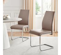 Furnitureboxuk 2X Lorenzo Faux Leather Chrome Dining Chairs In Beige Beige