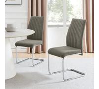 Furniturebox Lorenzo 2X Grey Fabric Silver Legs Dining Chairs - Dining Chairs Set Of 2 - Grey Dining Chairs - Kitchen Chairs