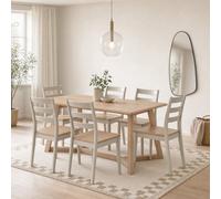 Furniturebox Lulworth Rectangular Whitewashed Wood 6 Seater Dining Table And Chairs, Rectangular Dining Table And Chairs Set