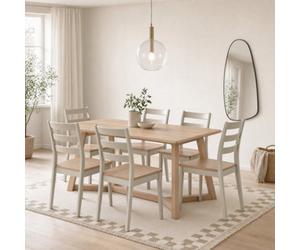 Furniturebox Lulworth Rectangular Whitewashed Wood 6 Seater Dining Table And Chairs, Rectangular Dining Table And Chairs Set