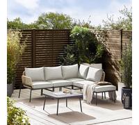Furniturebox Maldives Corner Garden Sofa Set, Black & Beige Metal Garden Furniture Outdoor Sofa Couch 4 / 5 Seater Patio Table Set