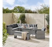 Furnitureboxuk Marbella Textured Grey Rattan Garden Dining Set Grey Cushions 9 Seat Outdoor Sofa, Glass Table Top 145X80Cm Grey One Size