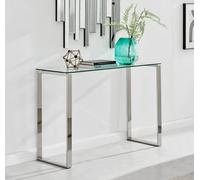 FurnitureboxUK Miami Modern Rectangular Clear Glass Console Table with Square Silver Chrome Metal Legs for Minimalist Living Room or Hallway FurnitureboxUK Silver