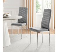 Furniturebox Milan 4X Grey Faux Leather Silver Legs Dining Chairs - Dining Chairs Set Of 4 - Grey Dining Chairs - Kitchen Chairs