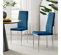 Furniturebox Milan 4X Navy Velvet Silver Legs Dining Chairs - Dining Chairs Set Of 4 - Velvet Dining Chairs - Kitchen Chairs