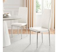Furniturebox Milan 6X White Faux Leather Silver Legs Dining Chairs - Dining Chairs Set Of 6 - White Dining Chairs