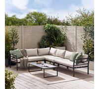 Furniturebox Montenegro Corner Garden Sofa Set, Grey Aluminium Garden Corner Sofa, 6 Seater Outdoor Sofa, Coffee Patio Set +Cover