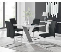 Furniturebox Monza 4 White/grey Dining Table & 4 Black Lorenzo Chairs