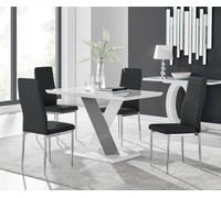 Furniturebox Monza 4 White/grey Dining Table & 4 Black Milan Chairs