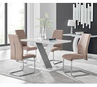 Furniturebox Monza 4 White/grey Dining Table & 4 Cappuccino Lorenzo Chairs