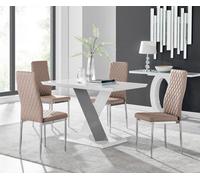 Furniturebox Monza 4 White/grey Dining Table & 4 Cappuccino Milan Chairs