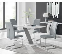 Furniturebox Monza 4 White/grey Dining Table & 4 Grey Lorenzo Chairs