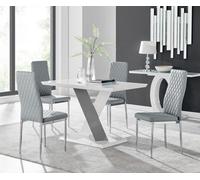 Furniturebox Monza 4 White/grey Dining Table & 4 Grey Milan Chairs