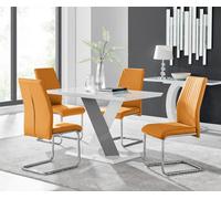 Furniturebox Monza 4 White/grey Dining Table & 4 Mustard Lorenzo Chairs