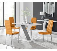 Furniturebox Monza 4 White/grey Dining Table & 4 Mustard Milan Chairs