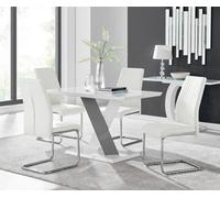 Furniturebox Monza 4 White/grey Dining Table & 4 White Lorenzo Chairs