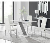Furniturebox Monza 4 White/grey Dining Table & 4 White Milan Chairs