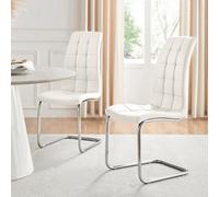 Furniturebox Set Of 2 - Murano Modern Dining Chairs - White Faux Leather Chrome Leg Dining Chairs - Kitchen Dining Room Chairs