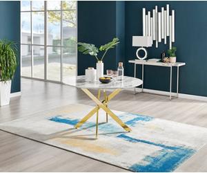 Furniturebox Novara 120Cm 4-6 Seater White Marble Effect Round Wooden Dining Table With Gold Chrome Legs