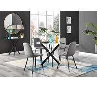 FurnitureboxUK Novara 4 Seater Black Leg Round Glass Dining Table & 4 Corona Faux Leather Black Leg Chairs in Grey FurnitureboxUK Grey