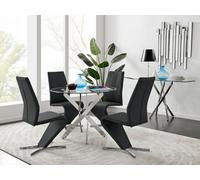 FurnitureboxUK Novara Round 100cm Chrome Metal & Glass Dining Table & 4 Willow Dining Chairs Set in Black FurnitureboxUK Black