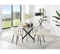 Furniturebox Novara Grey Concrete Effect 100Cm Round Dining Table With Black Starburst Legs & 4 Cream Pesaro Velvet Chairs