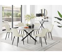 Furniturebox Arona Cesano Concrete Effect 6 Seater Round Dining Set Grey Black and Cream - Wilko