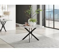 Novara 120cm White Marble Effect Table with Black Legs - White