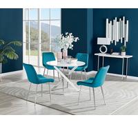 Novara White High Gloss Dining Table 4 Pesaro Silver Chairs - Blue