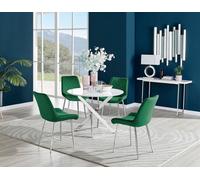 Novara White High Gloss Dining Table 4 Pesaro Silver Chairs - Green
