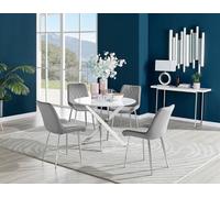 Furniturebox Novara White High Gloss 100Cm Round Dining Table With Chrome Starburst Legs & 4 Grey Pesaro Velvet Chairs