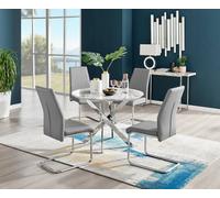 Furniturebox Novara White Marble Effect 100Cm Round Dining Table With Chrome Starburst Legs & 4 Grey Faux Leather Lorenzo Chairs