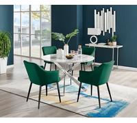 Furniturebox Novara White Marble Effect 120Cm Round Dining Table With Chrome Starburst Legs & 6 Beige Faux Leather Lorenzo Chairs
