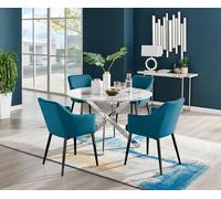 Novara White Marble Effect 120cm Dining Table and 6 Lorenzo Chairs - White