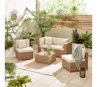 FurnitureboxUK Orlando 4 Seat Modular Outdoor Garden Sofa - Rattan Garden Sofa with Thick Cushions - Garden Coffee Table in Light Beige FurnitureboxUK Light Beige