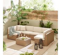 FurnitureboxUK Orlando 6 Seat Modular Outdoor Garden Sofa - Rattan Garden Sofa with Thick Cushions - Garden Coffee Table in Light Beige FurnitureboxUK Light Beige