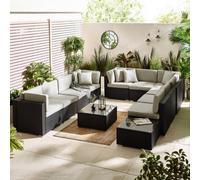 FurnitureboxUK Orlando 10 Seat Modular Outdoor Garden Sofa - PE Rattan Garden Sofa with Cushions - Two Garden Coffee Table in Black FurnitureboxUK Black