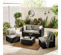 FurnitureboxUK Orlando 4 Seat Modular Outdoor Garden Sofa - Rattan Garden Sofa with Thick Cushions - Garden Coffee Table in Black FurnitureboxUK Black