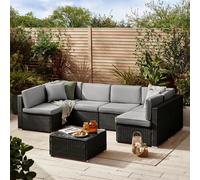 FurnitureboxUK Orlando 6 Seat Modular Outdoor Garden Sofa - Rattan Garden Sofa with Thick Cushions - Garden Coffee Table in Black FurnitureboxUK Black