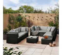 FurnitureboxUK Orlando 8 Seat Modular Outdoor Garden Sofa - PE Rattan Garden Sofa with Cushions - Two Garden Coffee Table in Black FurnitureboxUK Black