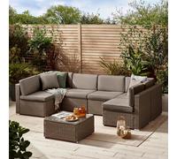 FurnitureboxUK Orlando 6 Seat Modular Outdoor Garden Sofa - Rattan Garden Sofa with Thick Cushions - Garden Coffee Table in Brown FurnitureboxUK Brown