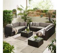 FurnitureboxUK Orlando 8 Seat Modular Outdoor Garden Sofa - PE Rattan Garden Sofa with Cushions - Two Garden Coffee Table in Brown FurnitureboxUK Brown