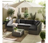 Furniturebox Orlando Grey Rattan Garden Sofa Modular Outdoor Patio Couch Seating - Table & 6 Chairs Garden Corner Sofa Set +Cover
