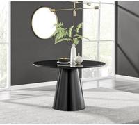Furniturebox Palma Round Black 6 Seat Dining Table With Pedestal Pillar Base And Semi-Matte For Modern Minimalist Industrial Look