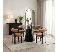 Furniturebox Uk Palma Round Black Semi Gloss Dining Table 4 Terracotta Isola Chairs